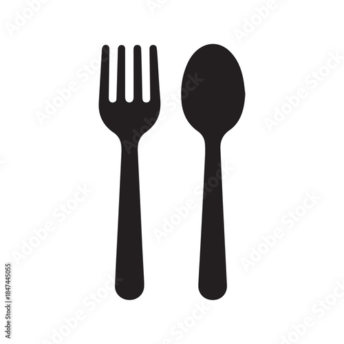 Black silhouette of a knife fork and spoon on a white background cutlery dining
