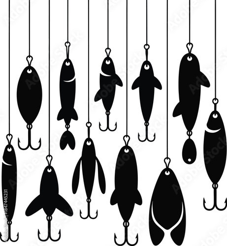 Assorted fish on fishing hooks bundle