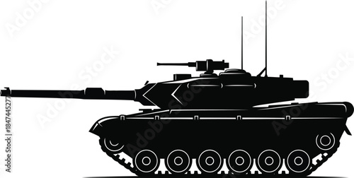 Black silhouette of a military tank with a long cannon