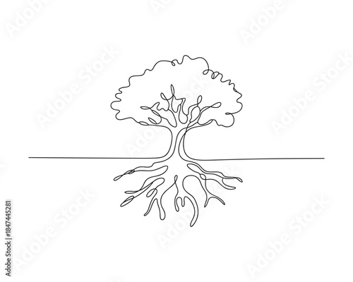 Tree with roots and branches on white background