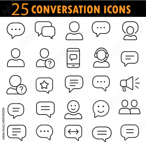 Conversation Icons Vector Set Representing Dialogue Exchange, Communication Interaction, Speech Elements and Social Discussion Concepts