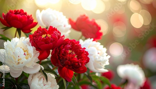 紅白の牡丹が華やかなお祝い花背景