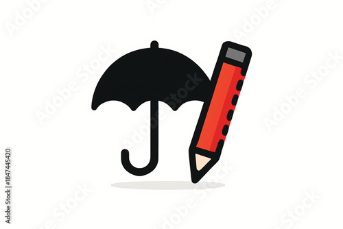 Vector illustration of umbrella with pen and signature. Symbol of insurance policy.new