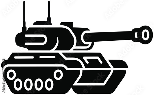Black silhouette of a military tank with cannon and antennas
