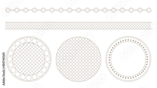 Simple brown outline elements featuring linear arrangements and round textured grates