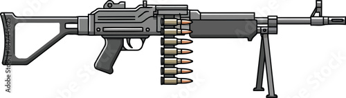 Cartoon machine gun with ammunition belt and bipod