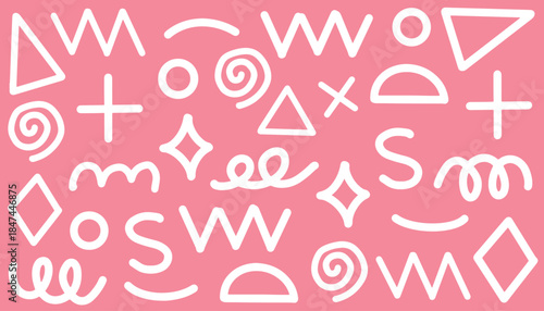 Collection colorful bold curved lines seamless pattern with loops isolated on white. Hand drawn grunge wavy and fun swirl brush strokes. Simple childish vector scribbles and squiggles. Wallpaper print