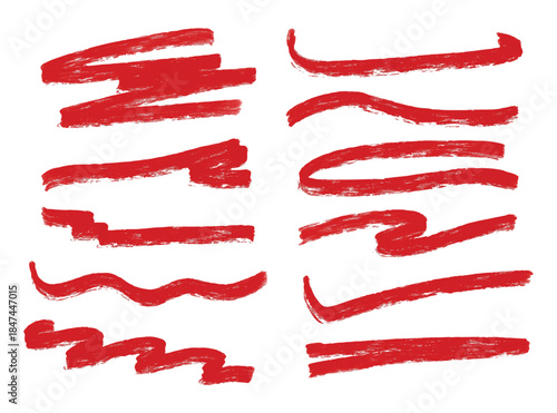 hand drawn red marker paint. Highlight brush strokes set. Underline material ornament straight line curve wavy line embellishment border decorative border. Title simple stylish red scribble line
