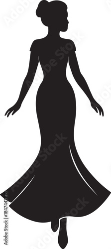 Elegant woman in a stunning gown silhouette illustration for fashion and event design