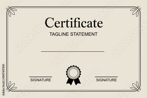 A certificate template with decorative borders and space for signatures.