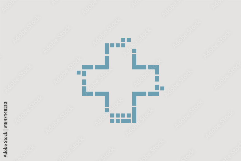 Fototapeta premium Digital health symbol formed by pixels on a light background.