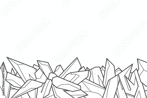 A graphic illustration of sharp, angular crystal formations on a white background.