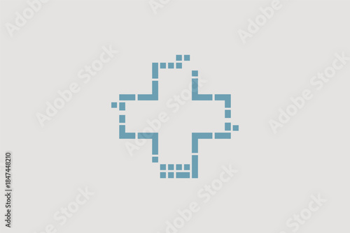Digital health symbol formed by pixels on a light background.