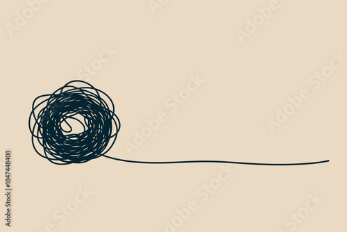 A tangled knot of string unravels into a straight line