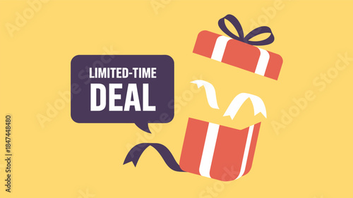 Limited-time deal presented by an exploding gift box.