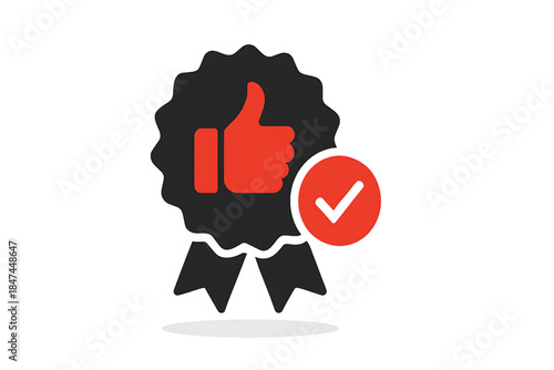 Vector  of award or seal with thumb up and check mark. Symbol of best practice.