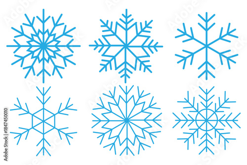 Snow thick icons set. Plump soft white line Snowflakes. Winter simple element collection. Cold weather symbol with editable stroke. New year and christmas ornament.