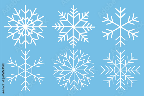 Snow thick icons set. Plump soft white line Snowflakes. Winter simple element collection. Cold weather symbol with editable stroke. New year and christmas ornament.