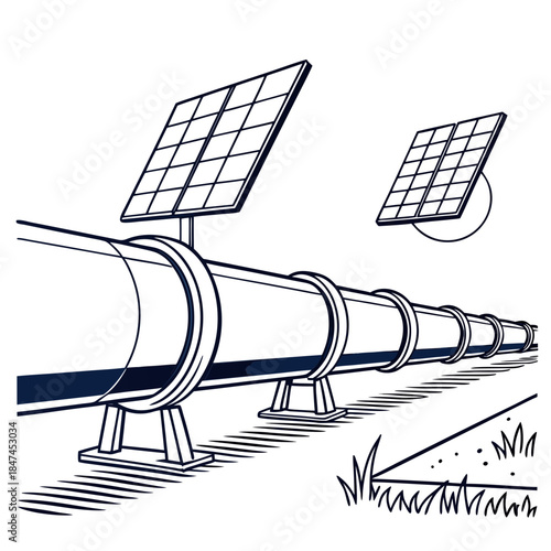 Solar powered pipeline with panels on supports solar panel