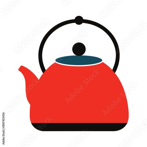 Tea kettle illustrated in a classic flat kitchen cookware style Vector illustration