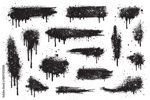 Black ink brushstrokes and paint textures and ink splashes