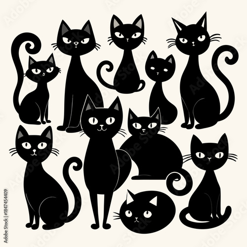 Cute Black Cat Silhouettes Vector Illustration Design