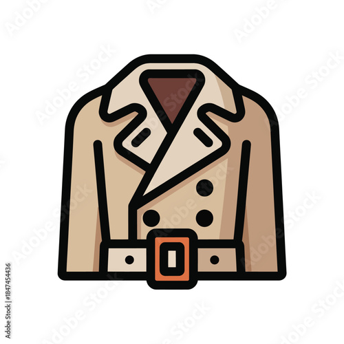 Trench coat vector illustration stylish outerwear with belt and buttons colored fashion garment design element icon