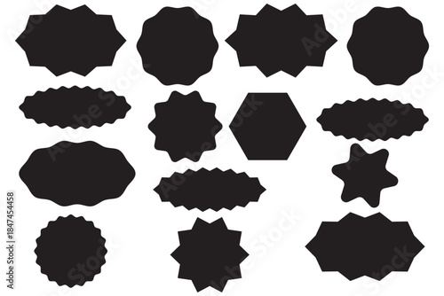 Set of Ten Black Starburst Badges Vector Icons for Promotional Seals, Guaranteed Labels, and Sale Stickers