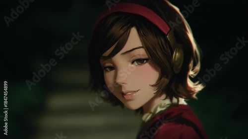 Lofi music vibes anime girl listening cozy room nighttime intimate feel