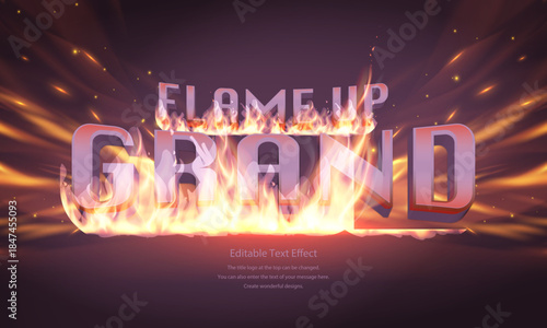[Editable Text Effect Logo] ”Flame up   Grand  Logo” The title logo style is  A blazing background with intense flares and a burning logo.