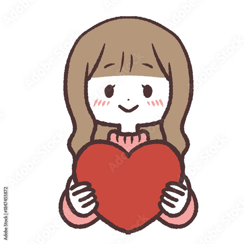 ハートを持って照れている女の子のイラスト