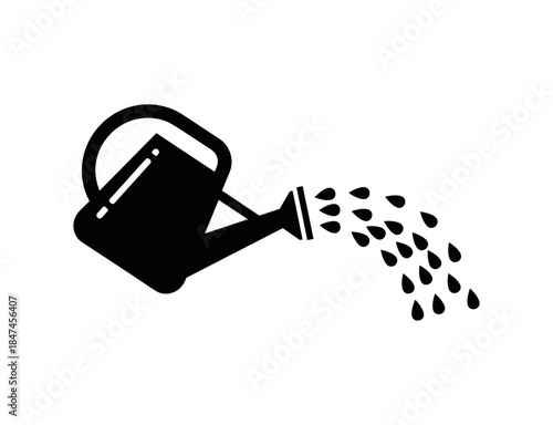 Watering can silhouette pouring water drops vector icon