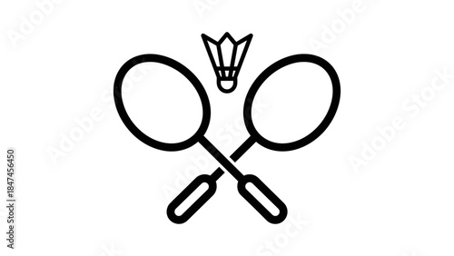 Badminton Rackets and Shuttlecock Sport Icon Vector Graphic