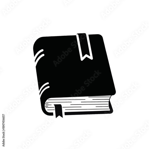 Closed book with bookmark ribbon icon. Bible silhouette vector illustration. Education and religion symbol. Black glyph isolated on transparent background