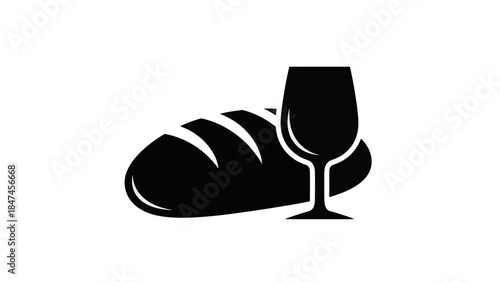 Bread and wine black silhouette icon. Holy Communion and Eucharist symbol. Flat vector design isolated on transparent background