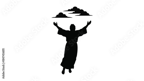 Silhouette of Jesus Christ's ascension to heaven. Minimalist religious vector illustration of faith and resurrection. Christian symbol isolated on a transparent background