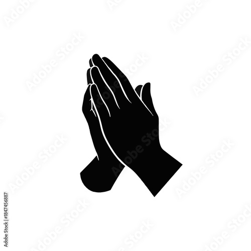 Black silhouette icon of praying hands. A simple vector graphic symbolizing prayer, faith, and religion. Minimalist glyph design