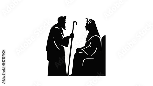 Moses and Pharaoh silhouette vector illustration. Biblical ancient history icon. Religious story graphic isolated on transparent background