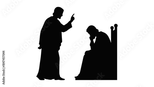 Nathan rebuking King David silhouette vector illustration. Biblical story concept. Isolated on transparent background