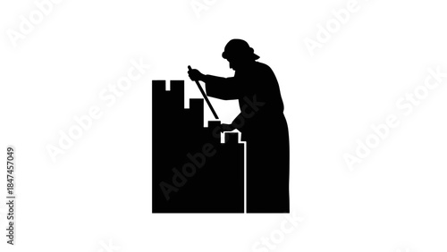 Nehemiah rebuilding wall silhouette vector illustration. Ancient construction and restoration concept. Isolated graphic