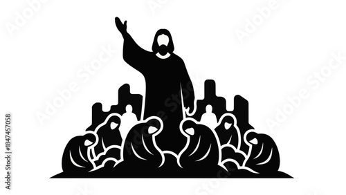 Jesus teaching sermon to followers. Prophet speaking to disciples. Minimalist flat design vector illustration. Isolated on transparent background