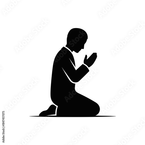 Person kneeling in prayer or contemplation. Minimalist flat design vector icon. Spiritual and religious symbol