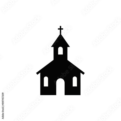 Minimalist church vector icon. Flat design religious symbol with cross. Isolated graphic for UI/UX and maps