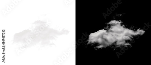 White cloud formation with corresponding alpha channel mask on black background