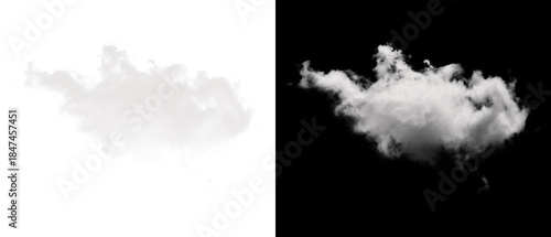 A flat silhouette and detailed photograph of a fluffy white cloud on black background
