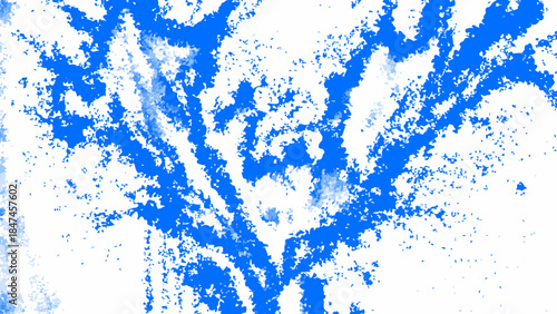 Abstract Blue Paint Explosion Texture on White Background with Smoke-Like Energy Trails, Dynamic Ink Splatter, Organic Pigment Burst and High-Contrast Grunge Effect for Modern Graphic Design and Digit