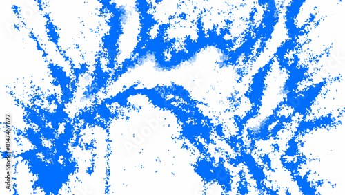 Abstract Blue Paint Explosion Texture on White Background with Smoke-Like Energy Trails, Dynamic Ink Splatter, Organic Pigment Burst and High-Contrast Grunge Effect for Modern Graphic Design and Digit