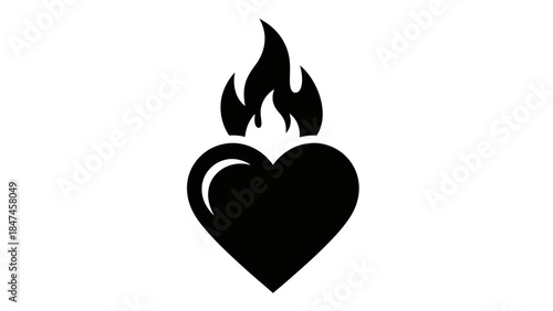 Minimalist Heart Symbol with Flames Depicting Passion and Intensity