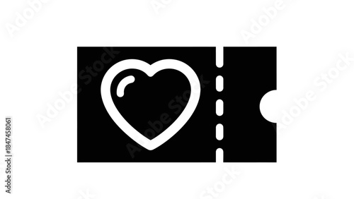 Minimalist Heart Ticket Icon Illustration in Black and White for Visual Communication