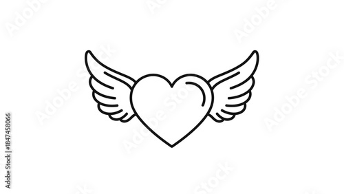 Minimalist Heart with Angel Wings Illustration Depicting Love and Spirit